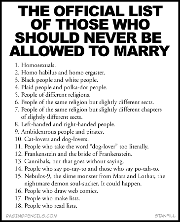 the official list of those who should never marry