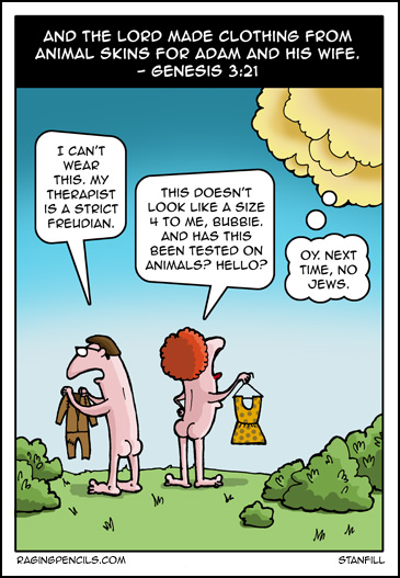 The comic about god making clothes for Adam and Evelyn.