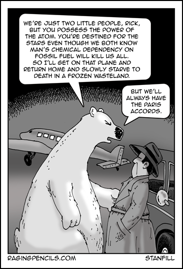 Progressive comic about the Paris Accords and polar bears and Casablanca.