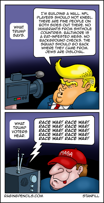 Progressive comic about Trump inciting a race war.