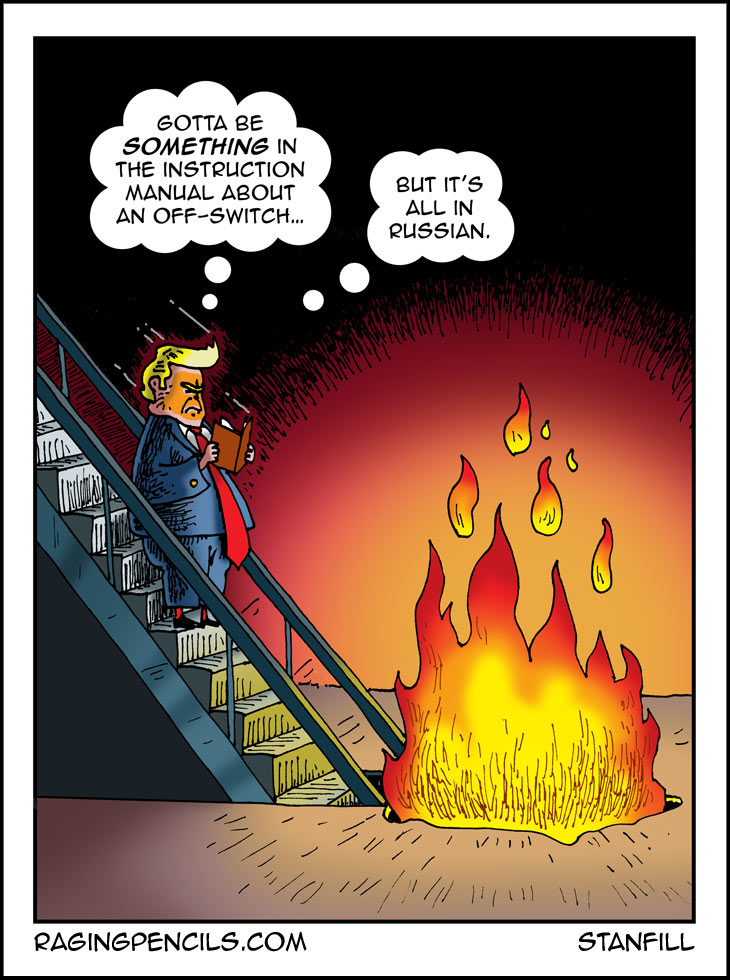 The progressive web comic about Trump going down the escalator into the fiery pit of Hell.