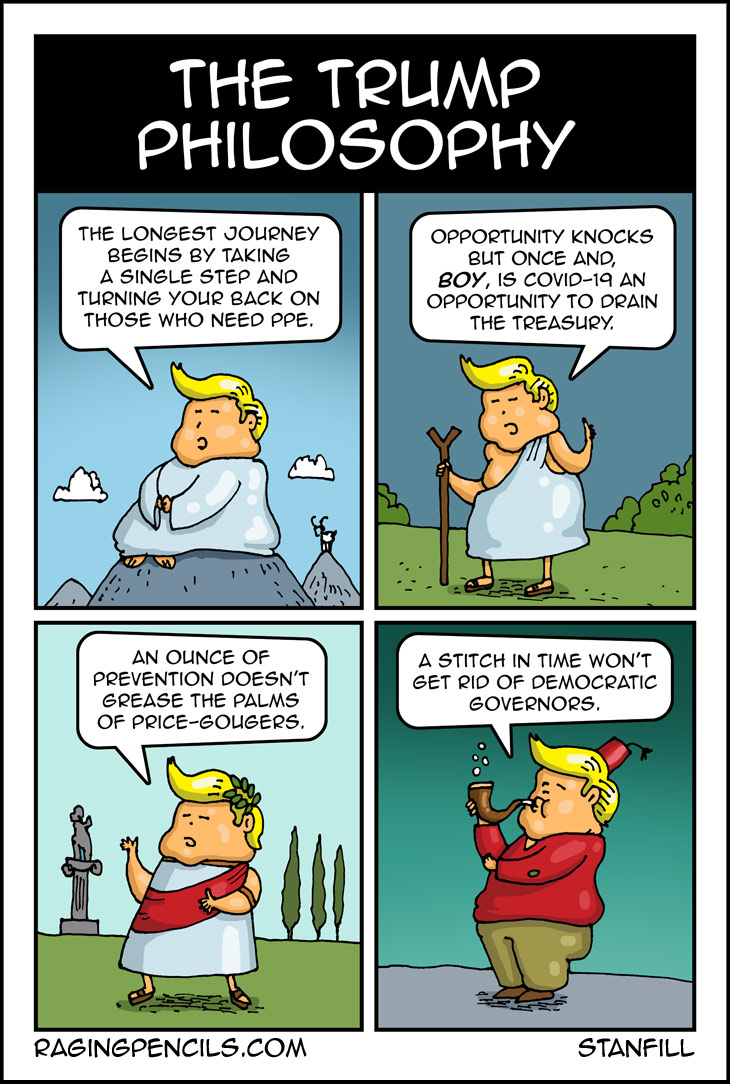 The progressive web comic about Trump using the covid-19 pandemic for political reasons.