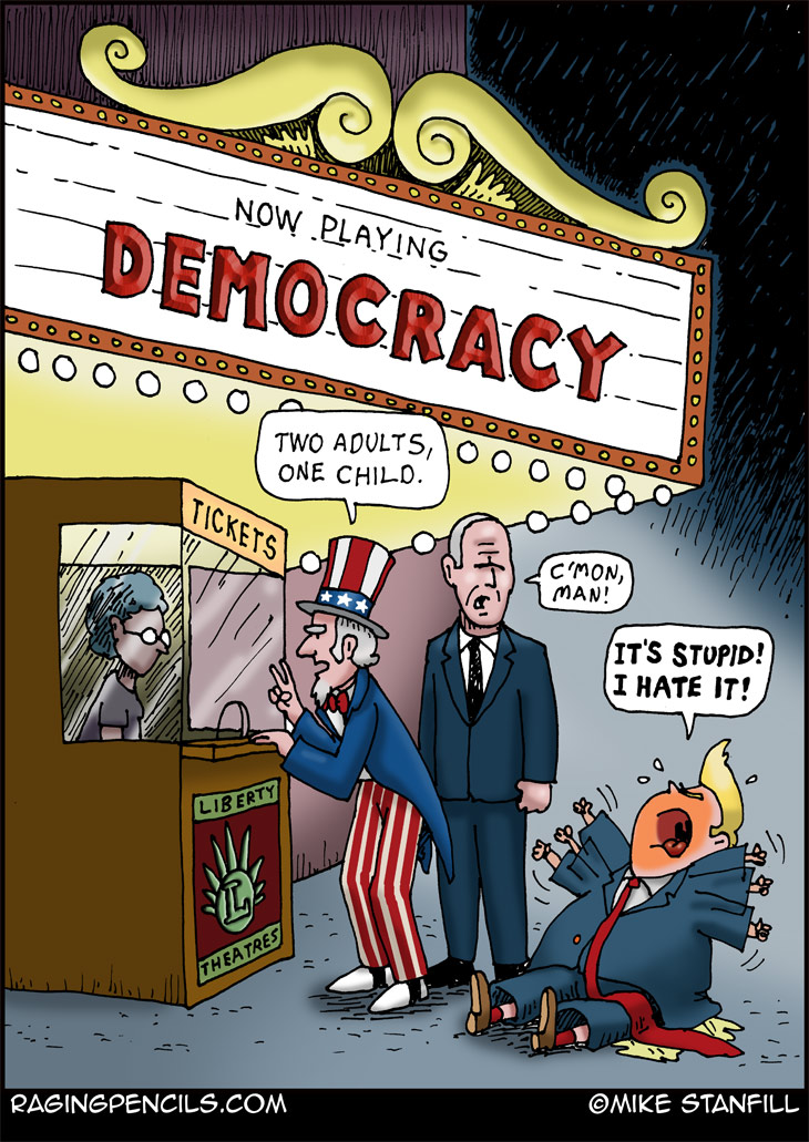 The progressive comic about Donald Trump hating democracy.