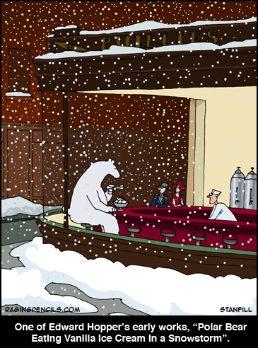 Edward Hopper's polar bear eating vanilla ice cream in a snowstorm.