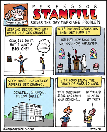 Perfessor Stanfill solves the gay marriage problem.