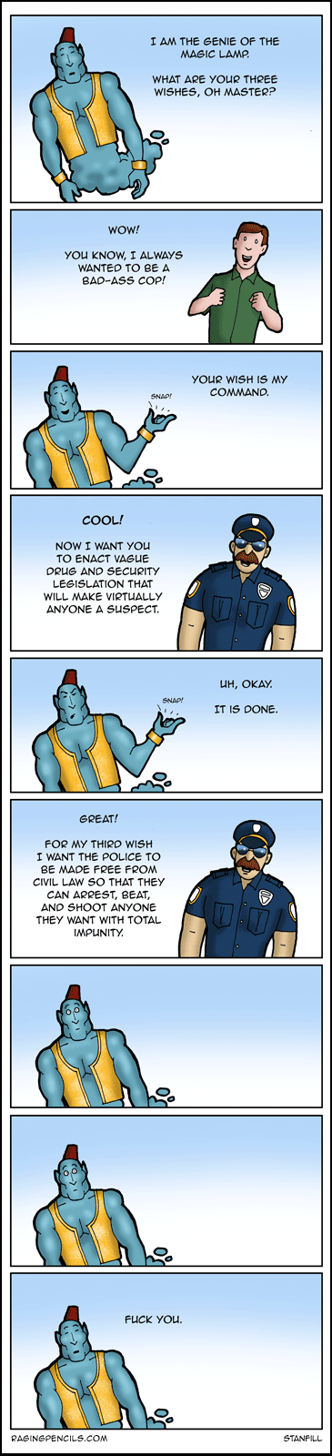 The police didn't get their abusive powers from some magic blue fucker.