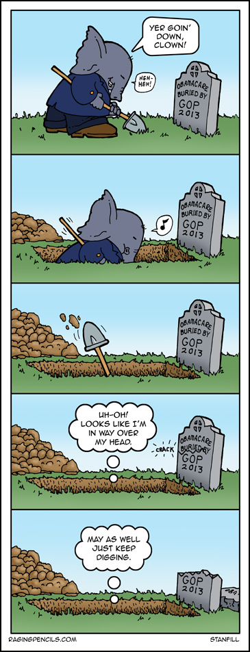 The cartoon about burying Obamacare.