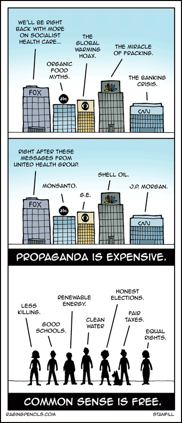 The cartoon about corproate propaganda.