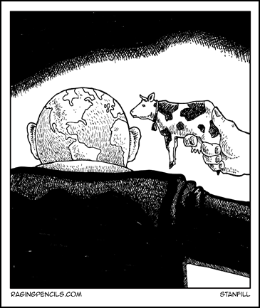 The comic about the destruction of the environment as a result of eating meat.