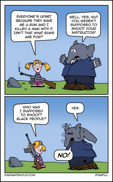 The progressive comic about kids with assault weapons.