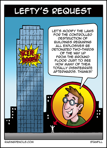 The progressive cartoon about the way the falling towers violated Newton's laws of motion.