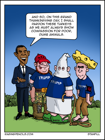 The progressive web comic about Obama pardoning Trump turkeys on Thanksgiving.