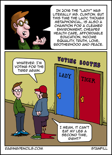 Progressive comic about idiots who'll vote conservative no matter what.