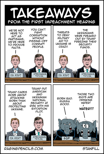 Progressive comic about the first Trump impeachment hearing