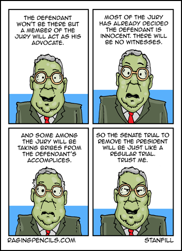 Progressive comic about Mitch McConell's rules for Trump's Senate trial.