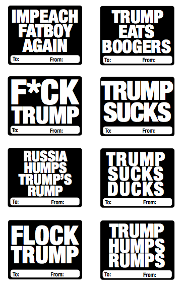 Progressive comic Fuck Trump Xmas labels