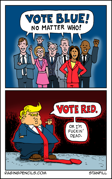 Progressive comic about voting blue in 2020, no matter who it is.