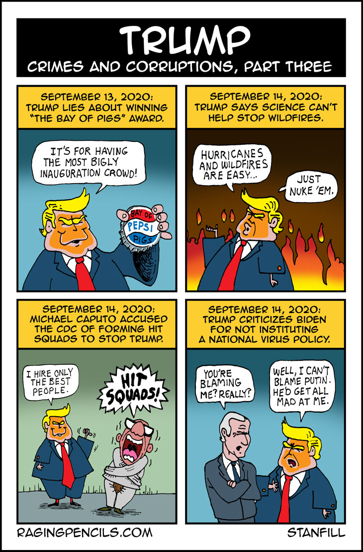 The progressive web comic about Trump crimes and corruptions, part three.
