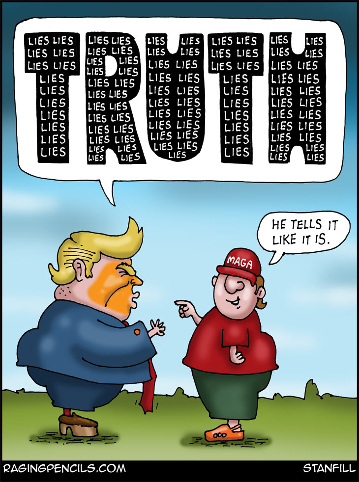 The progressive editorial cartoon about Trump's lies.