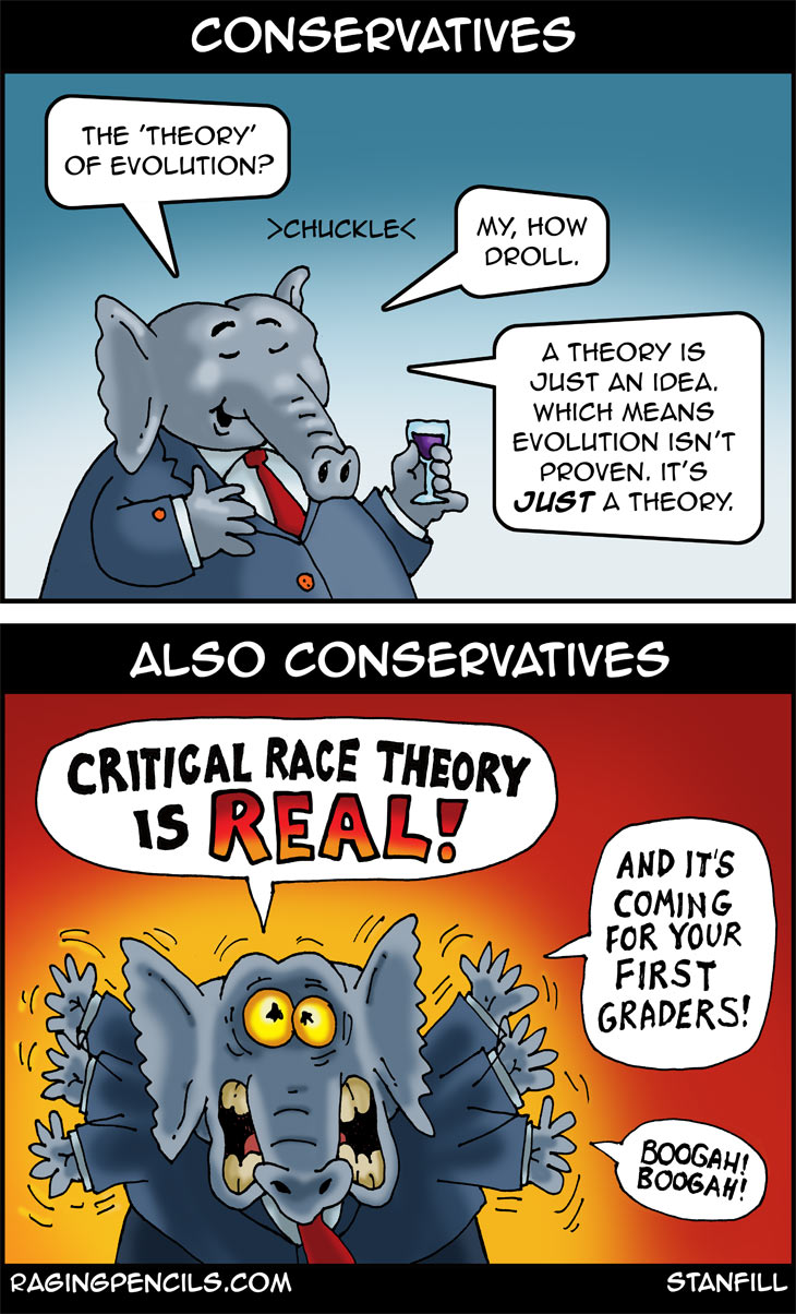 The progressive editorial cartoon about critical race theory.