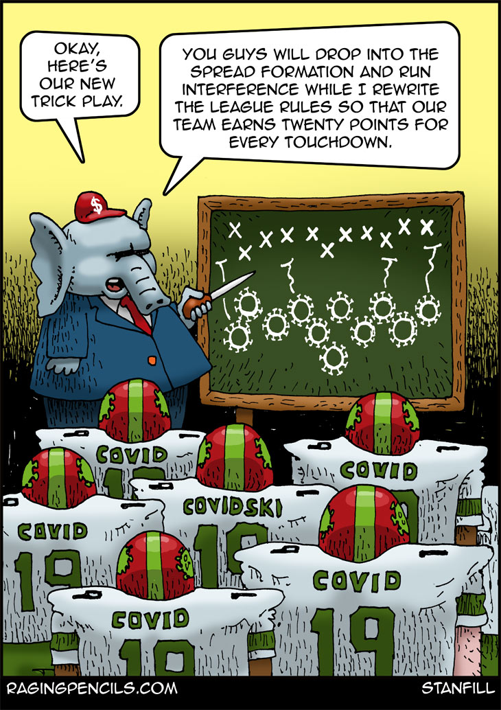 The progressive editorial cartoon about vote suppression using football metaphors.