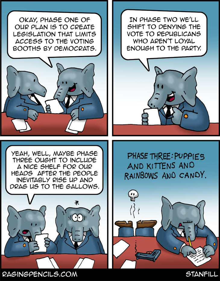 The progressive editorial cartoon about GOP vote suppression.