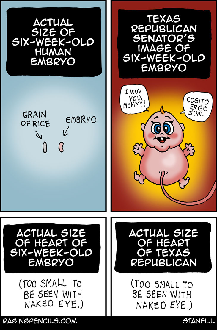 The progressive editorial cartoon about six week old embryos.