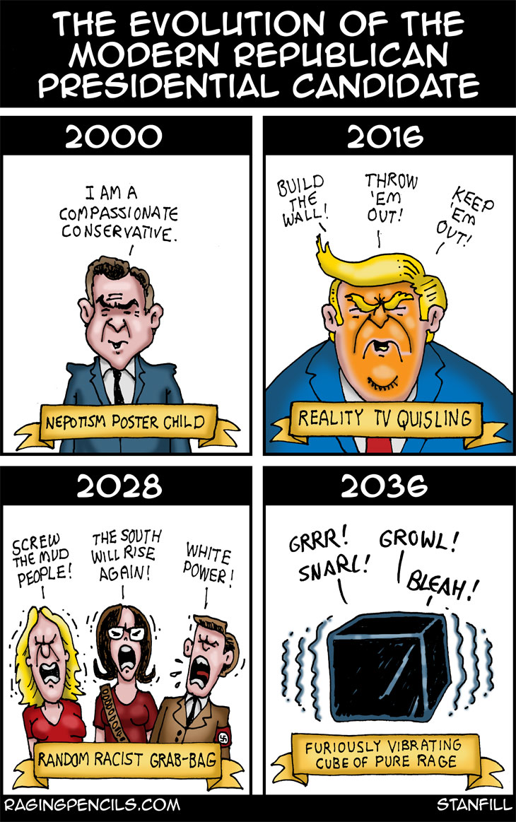 The progressive editorial cartoon about the modern Republican presidential candidate.