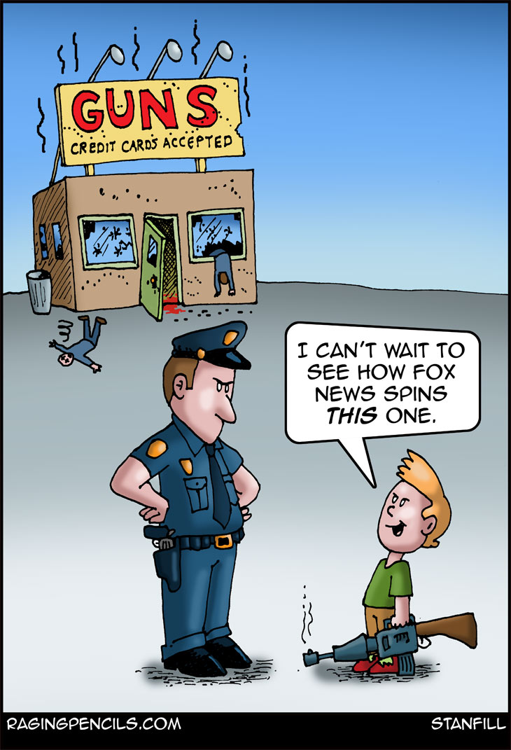 The progressive editorial cartoon about gun stores.