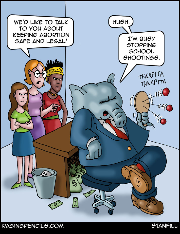 The progressive editorial cartoon about guns and abortion.