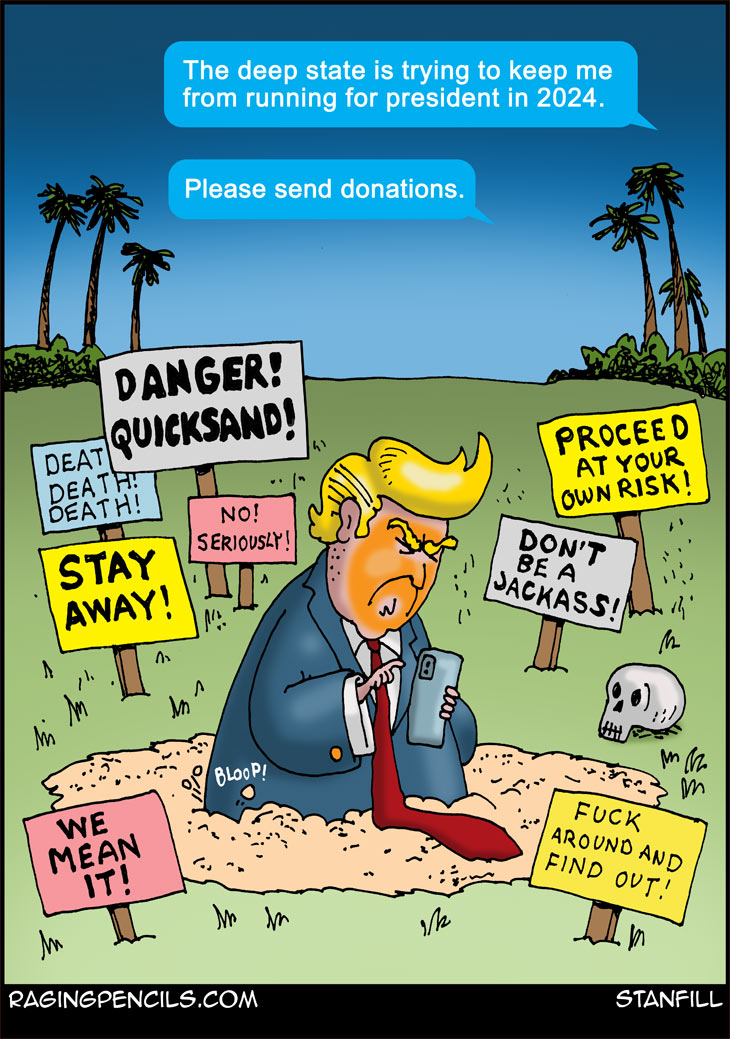 The progressive editorial cartoon about Trump's legal troubles.