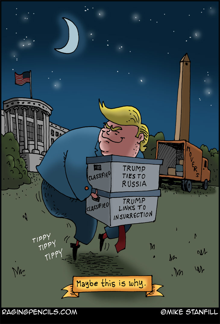 The progressive editorial cartoon about Trump stealing classified files.