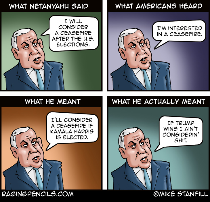 The progressive comic about Netanyahu's ceasefire promise