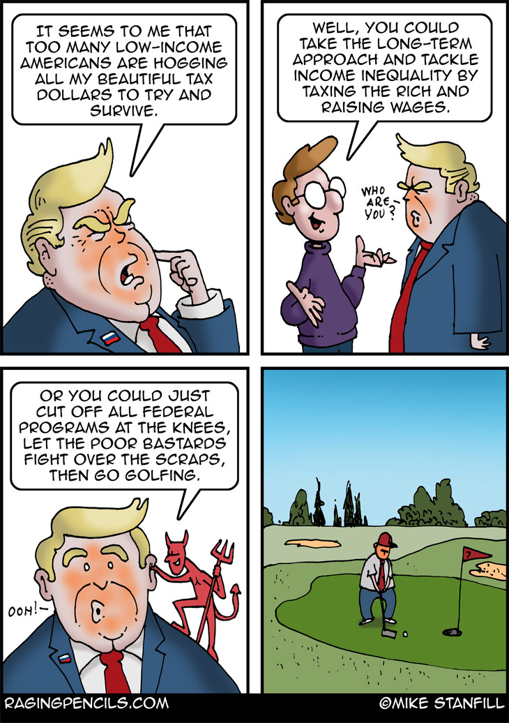 The progressive comic about Trump's opposition to federal programs.