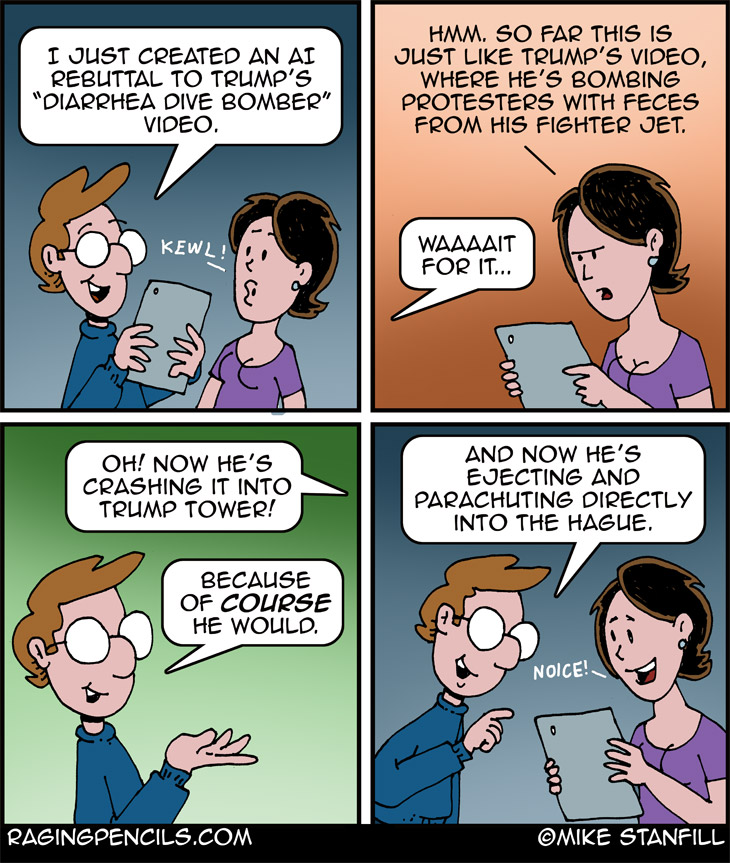 The progressive comic about Trump's shit-bombing video, part 2.