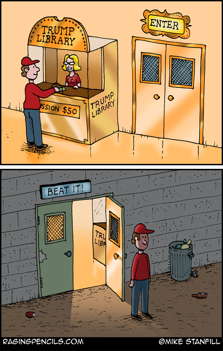 The progressive comic about the Trump library