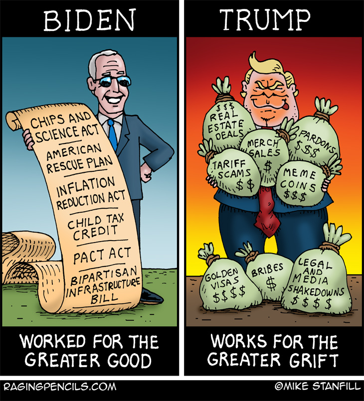 Also Biden: Active COVID response, Summer nutrition progam, Butch Lewis Act, emergency rental assistance, union support, student debt relief, respect for the Constitution, etc, etc, etc. The progressive comic about the difference between Biden and Trump.