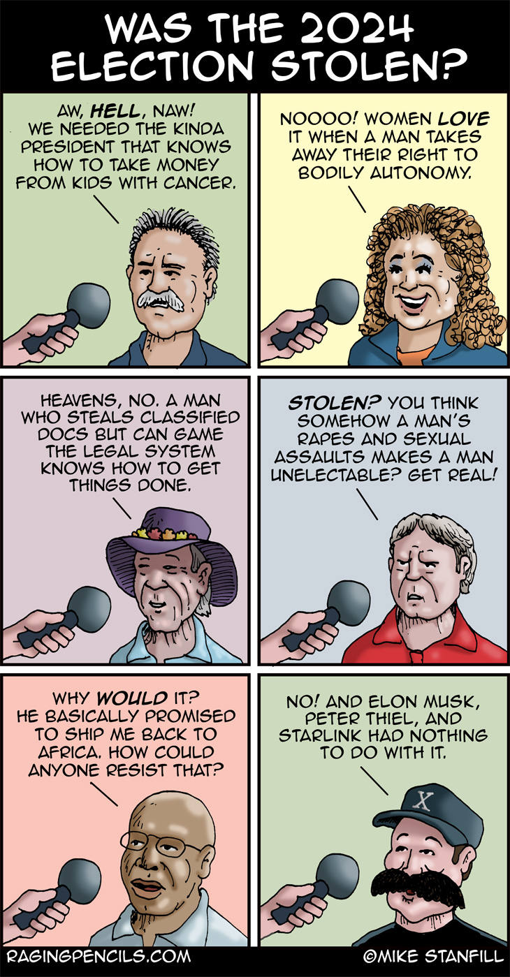 The progressive comic about the theft of the 2024 presidential election.