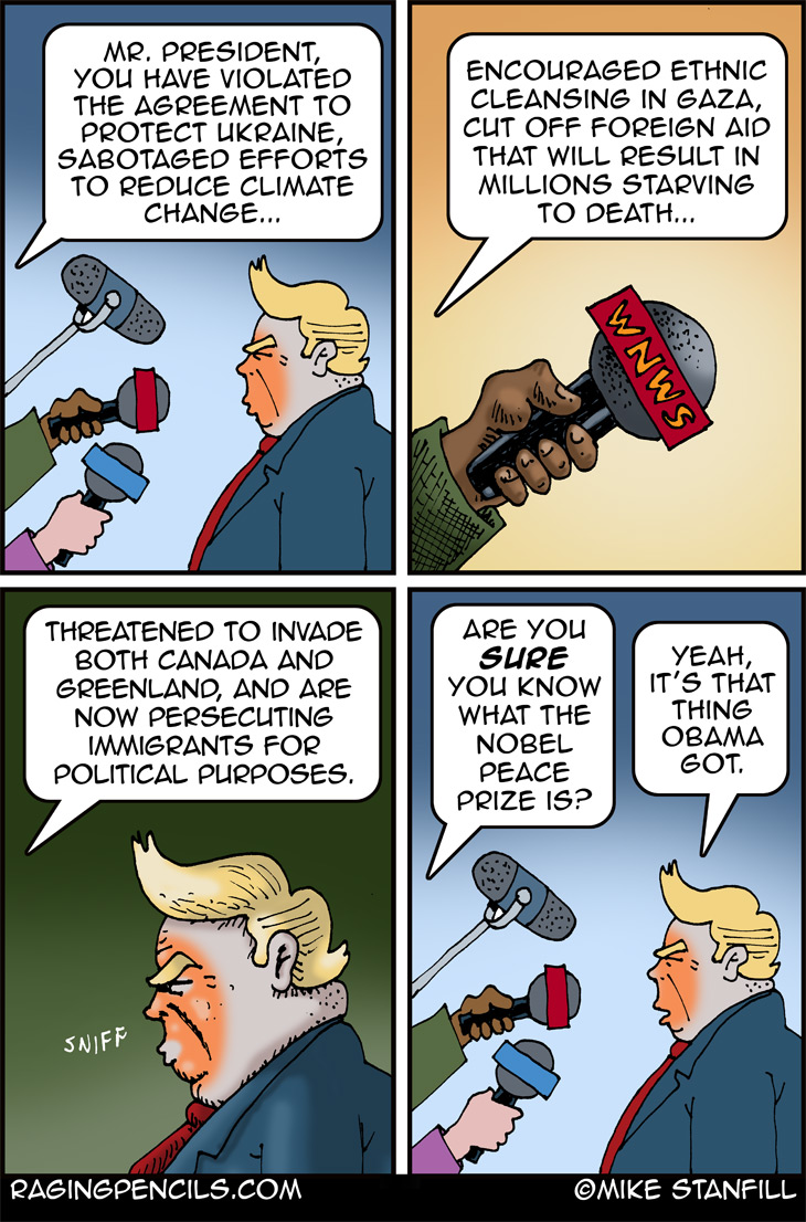 The progressive comic about Trump whoring himself for a Nobel peace prize.
