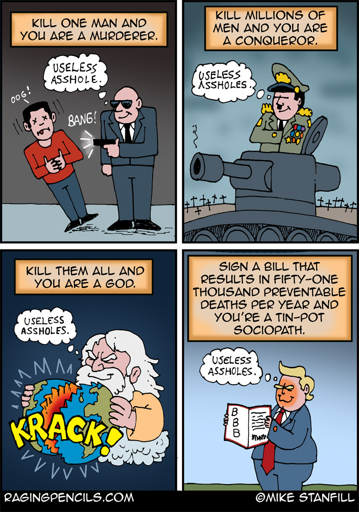 The progressive comic about Trump's budget killing 50,000 people per year.