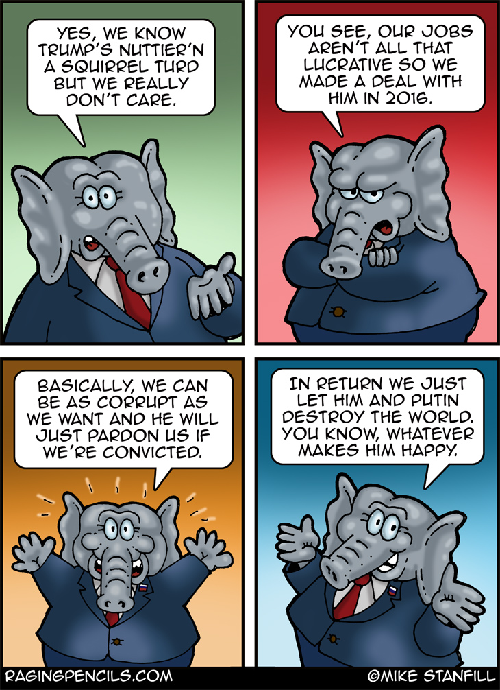 The progressive comic about why Trump hasn't yet been impeached into the ozone layer.