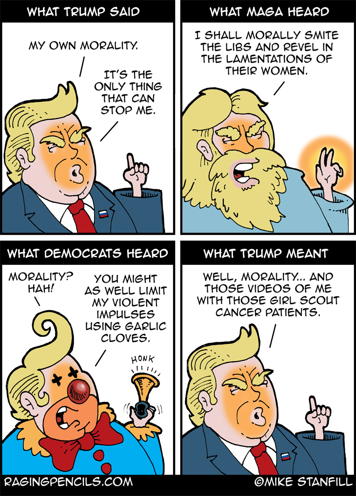The progressive comic about Trump pretending to know what the word morality means