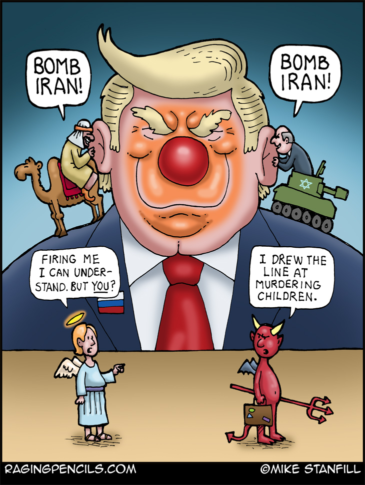 The progressive comic about Israel and Saudi Arabia encouraging Trump to attack Iran.