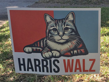 cat for harris walz sign